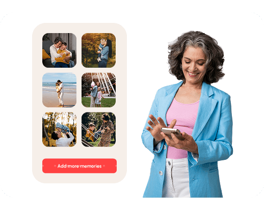 A woman adding her photos and wishes to a shared page