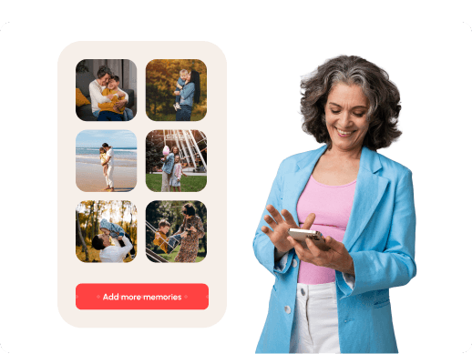 A woman adding her photos and wishes to a shared birthday page